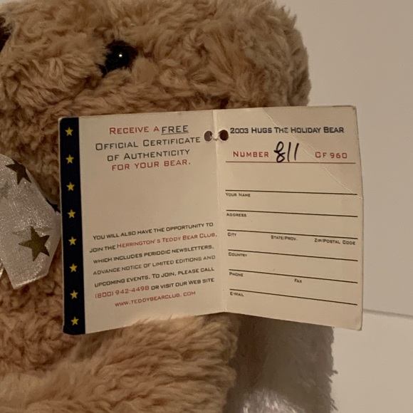 🧸 HERRINGTON TEDDY BEARS - 2003 HOLIDAY HUGS THE TEDDY BEAR #811/960 🧸 - Picture 10 of 11